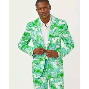 NEW LILLY PULITZER men's stuff flagler blazer in capri blue galloping gals